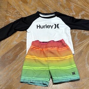 Hurley Kids Rashguard Set - Black, White, and Multicolor-with swim shirt 18month